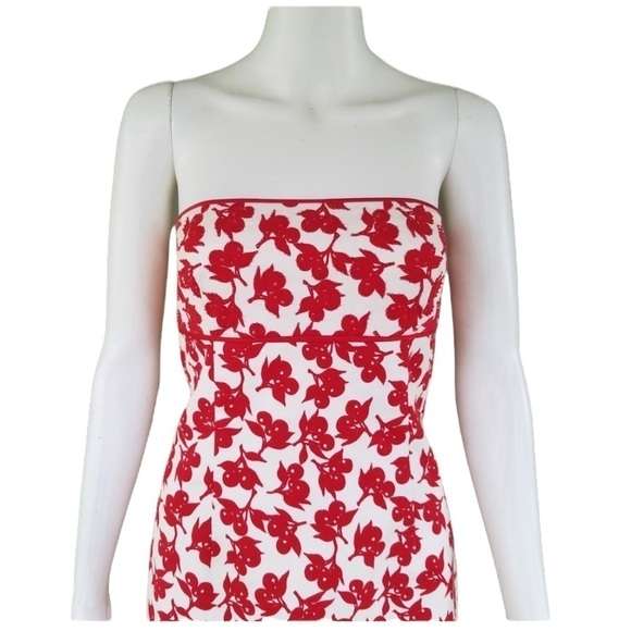 Phoebe Couture Women’s Red White Cherry‎ Print Beaded Strapless Dress Sz 8 - Picture 3 of 11
